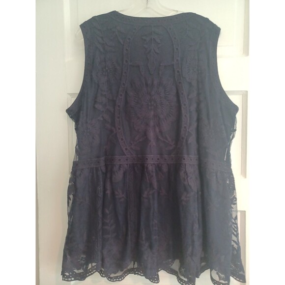 Lane Bryant NWT navy lace blouse 20 plus sz sleeveless sheer lined party holiday - Picture 6 of 10